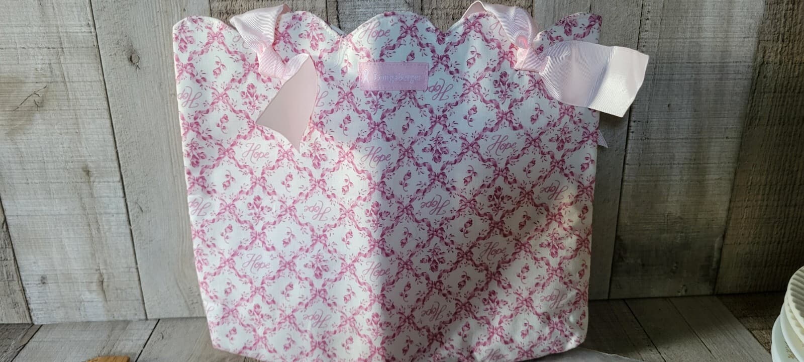 Longaberger 2009 Horizon of Hope Tote NEW pink White Ribbon Cancer Gift Bag Rose 5