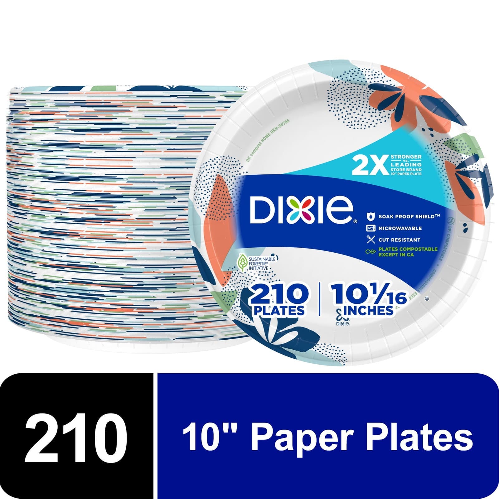 Disposable Paper Plates, 10", Multi-Color, 210 Count