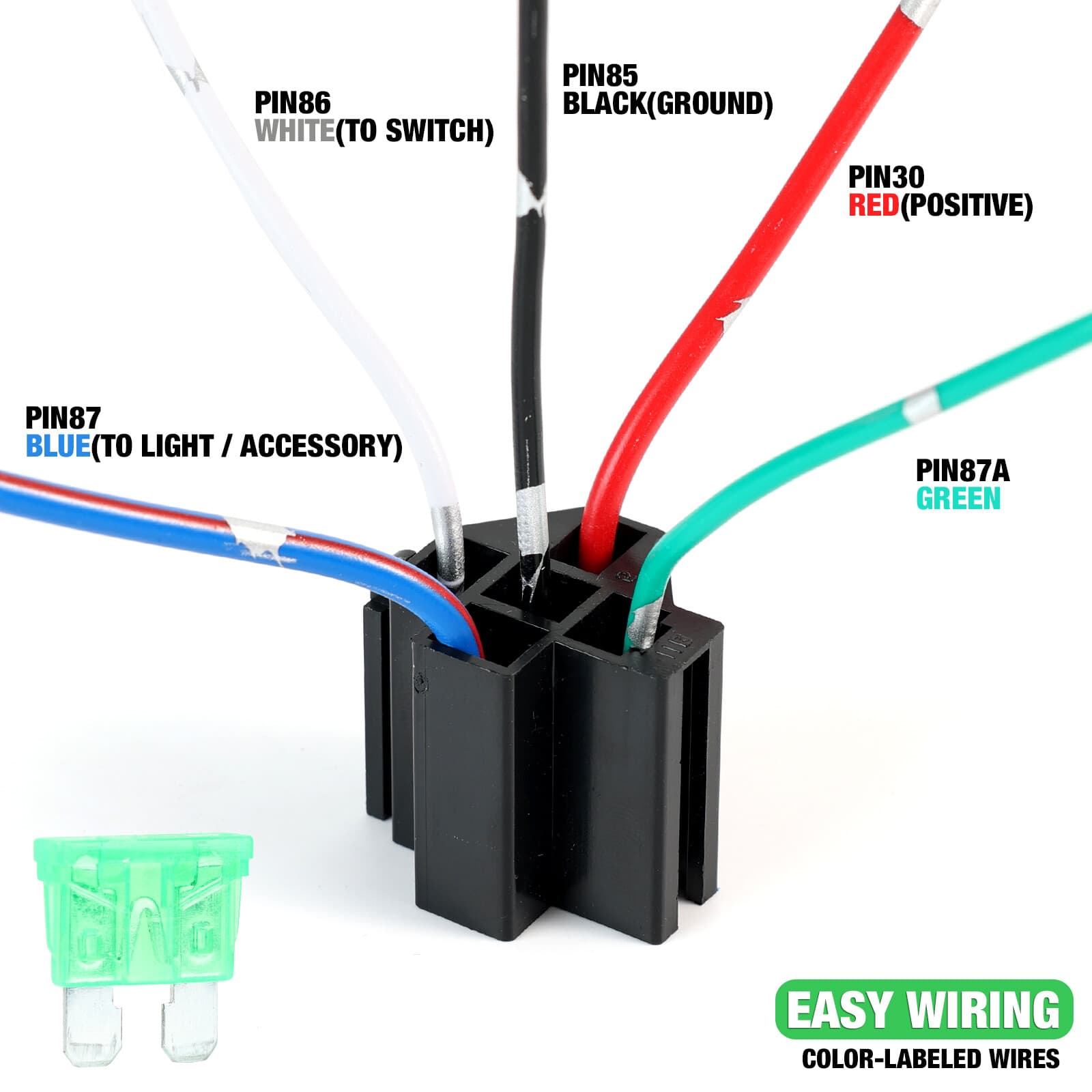 12V Fuse Switch Relay 6 Pack Harness Set 5 Pin Relays 16 AWG SPST Electrical 6