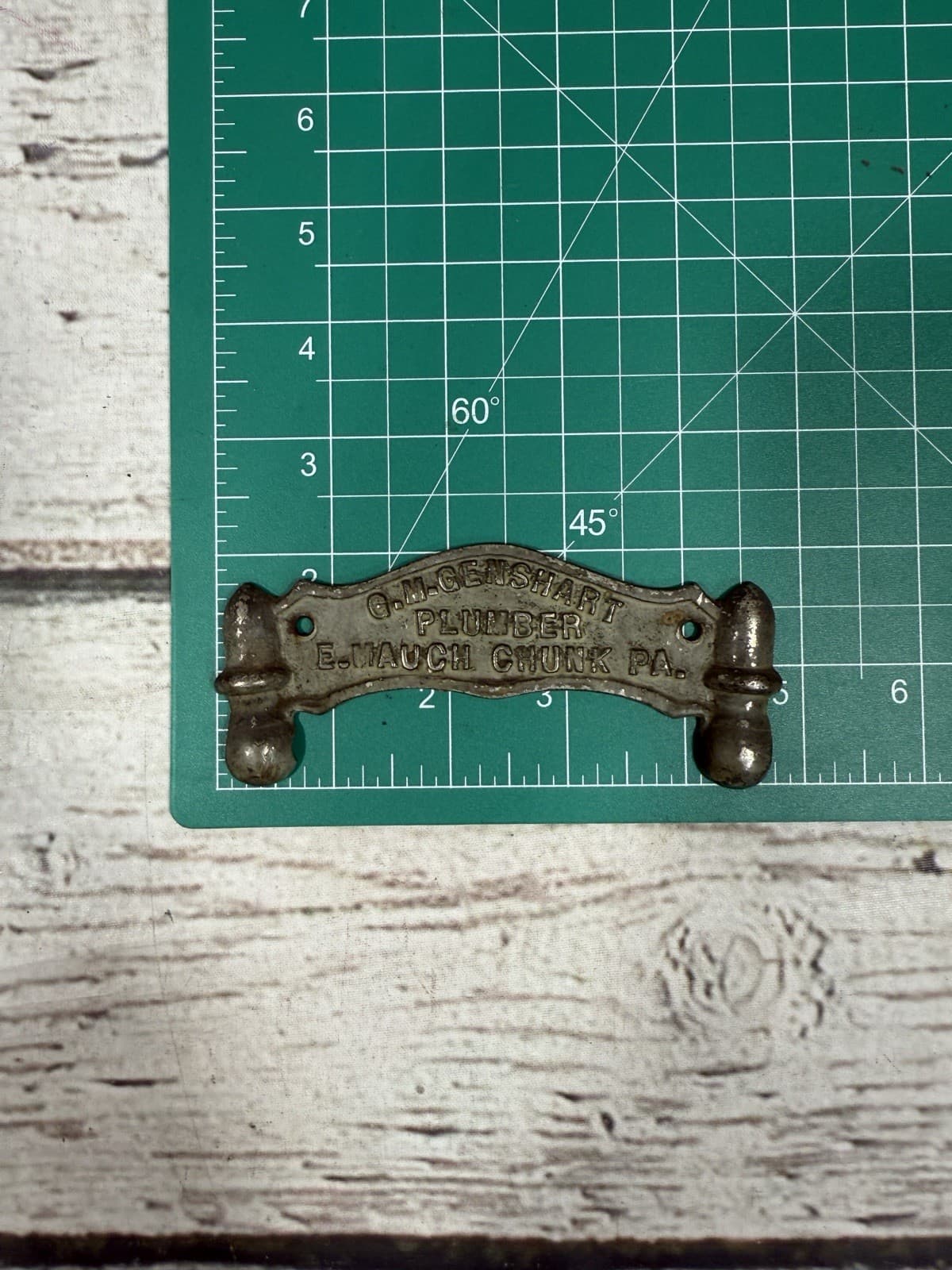 VTG G.M. Genshart Plumber East Mauch Chunk PA RARE Cast Iron Business House Sign 5