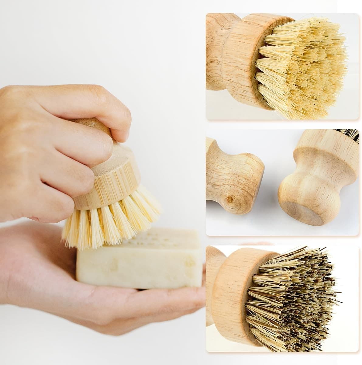 2 Pcs Dish Brush, Wood Dishes Scrub Pot Brush for Sisal and Palm  3