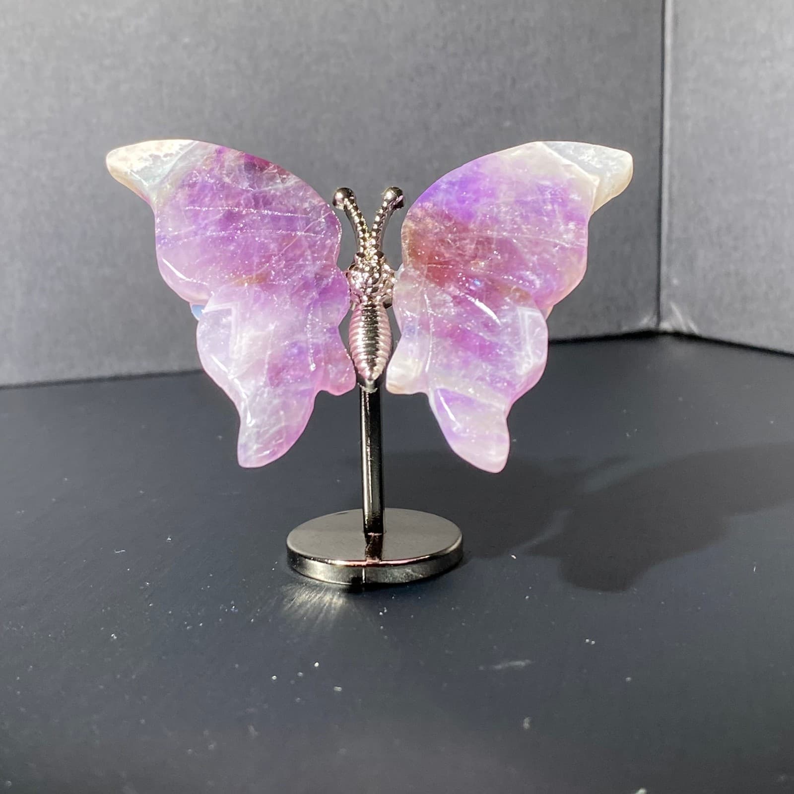 Natural Crystal Fluorite Butterfly Wings Healing Statue Decor + Stand 3