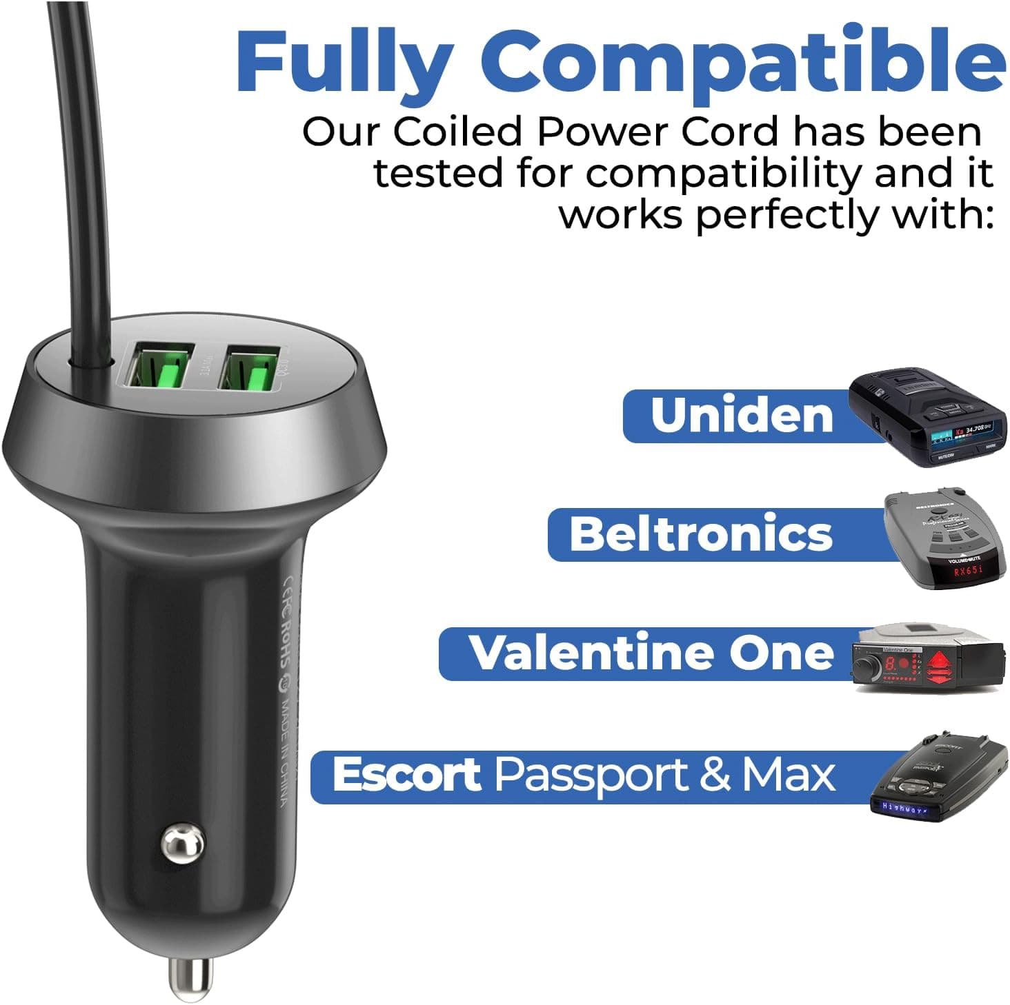 Radar Detector Power Cord with Dual USB Charger Ports - Replacement Power Adapte 2