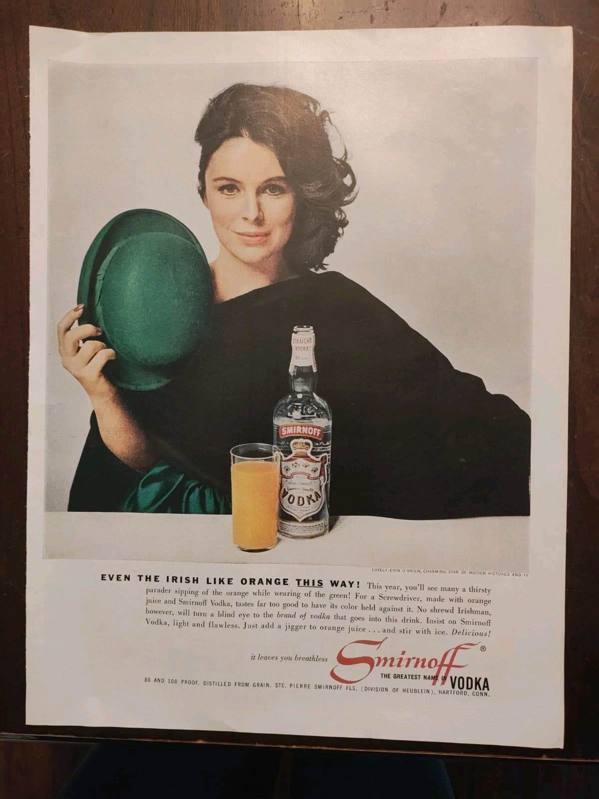 Smirnoff Vodka Vintage Magazine Ad Nice Image Featuring Erin O'Brien 