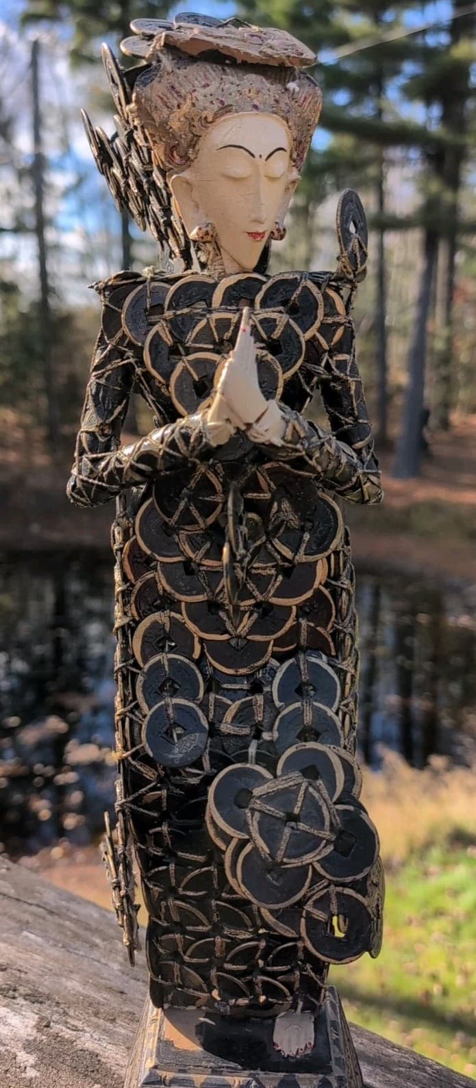 Vtg Balinese Kepeng Dewi Sri Goddess Coin Sculpture Figure Statue Antique 17"