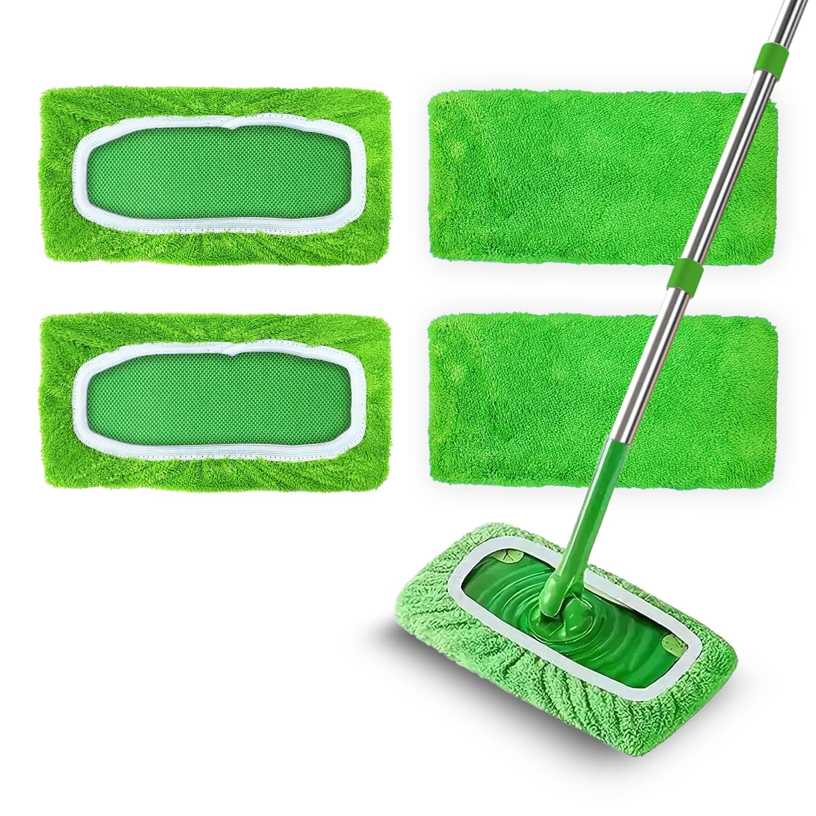4 Pack Reusable Microfiber Mop Pads Compatible with Swiffer Sweeper, Washable...