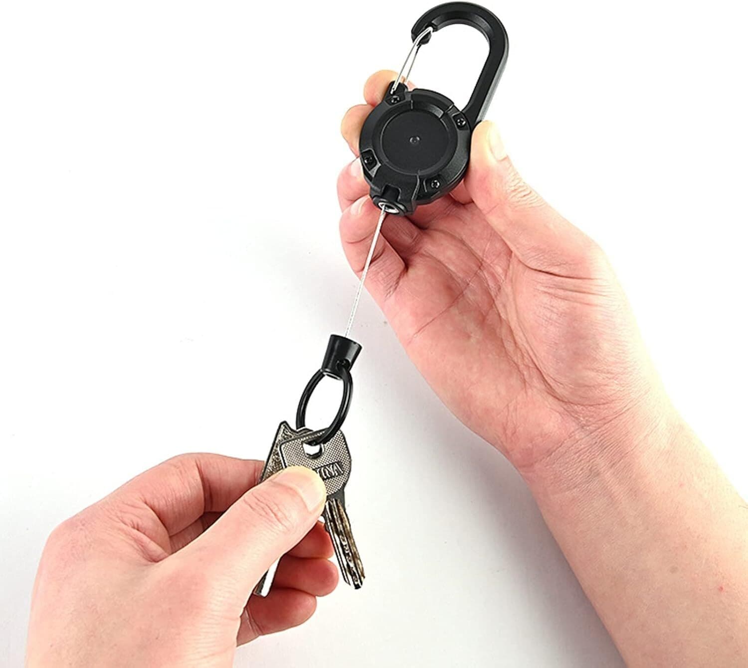 2Pcs Retractable Heavy Duty Keychain Carabiner Car Key Chain with Badge Holder 5