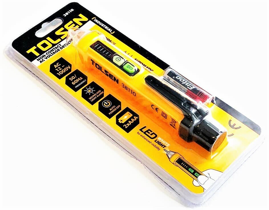 TOLSEN NON-CONTACT VOLTAGE DETECTOR WIRE TESTER PEN AC 12-1000V 115V 220V LED 4