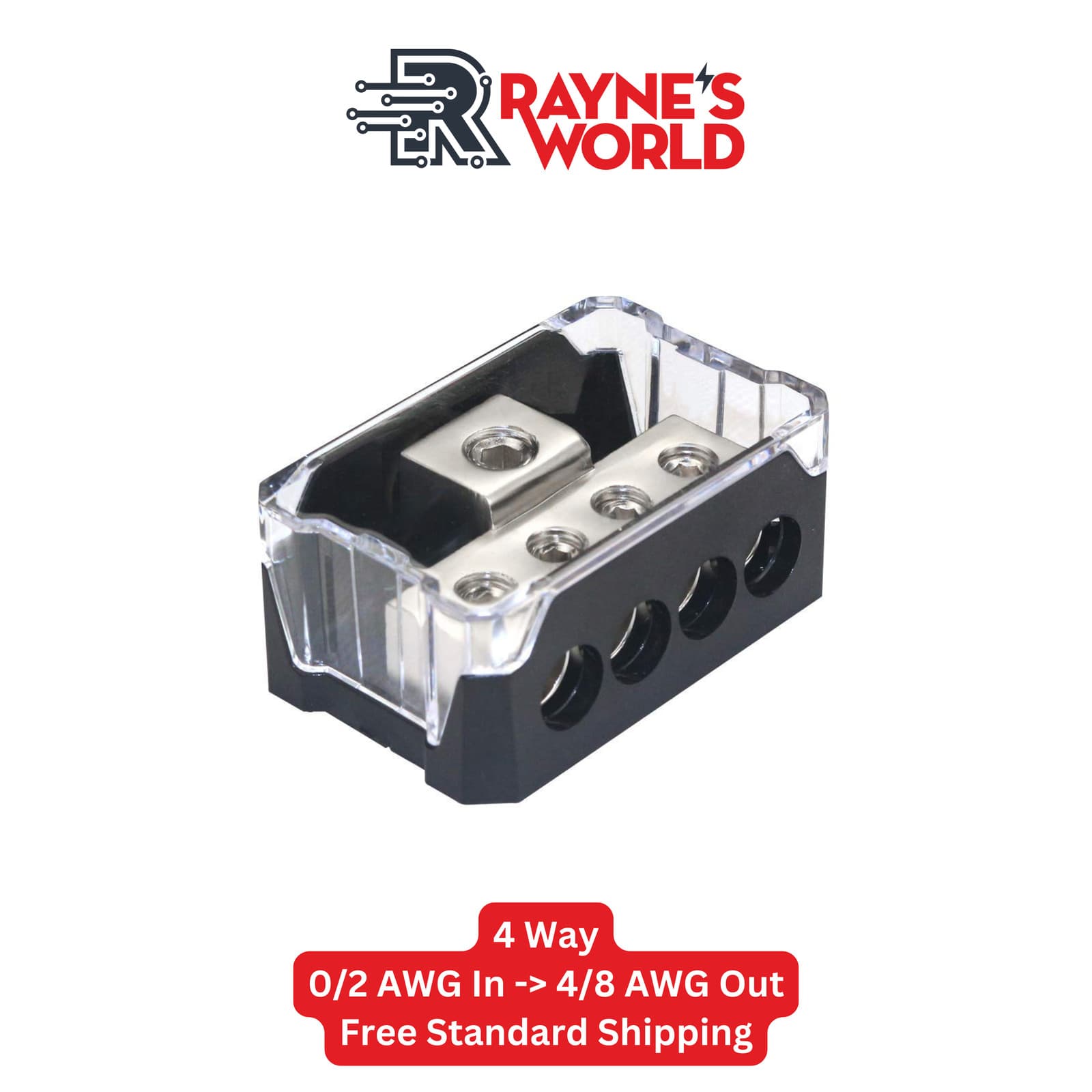 4 Way Distribution Block 0-4 AWG In, 4-10 AWG Out Car Audio Amp Power or Ground