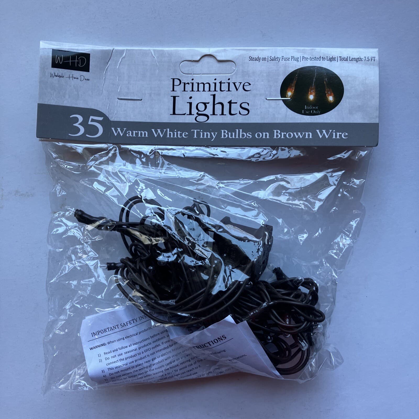 35ct Count Teeny Tiny Rice Light Set String Brown Wire Cord Primitive Craft 10'  2