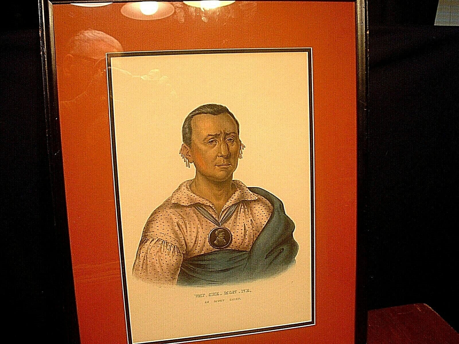 Antq 19ThCNative American Colored Lithograph of Chief Wat-Che-Mon-Ne Ioway Chief
