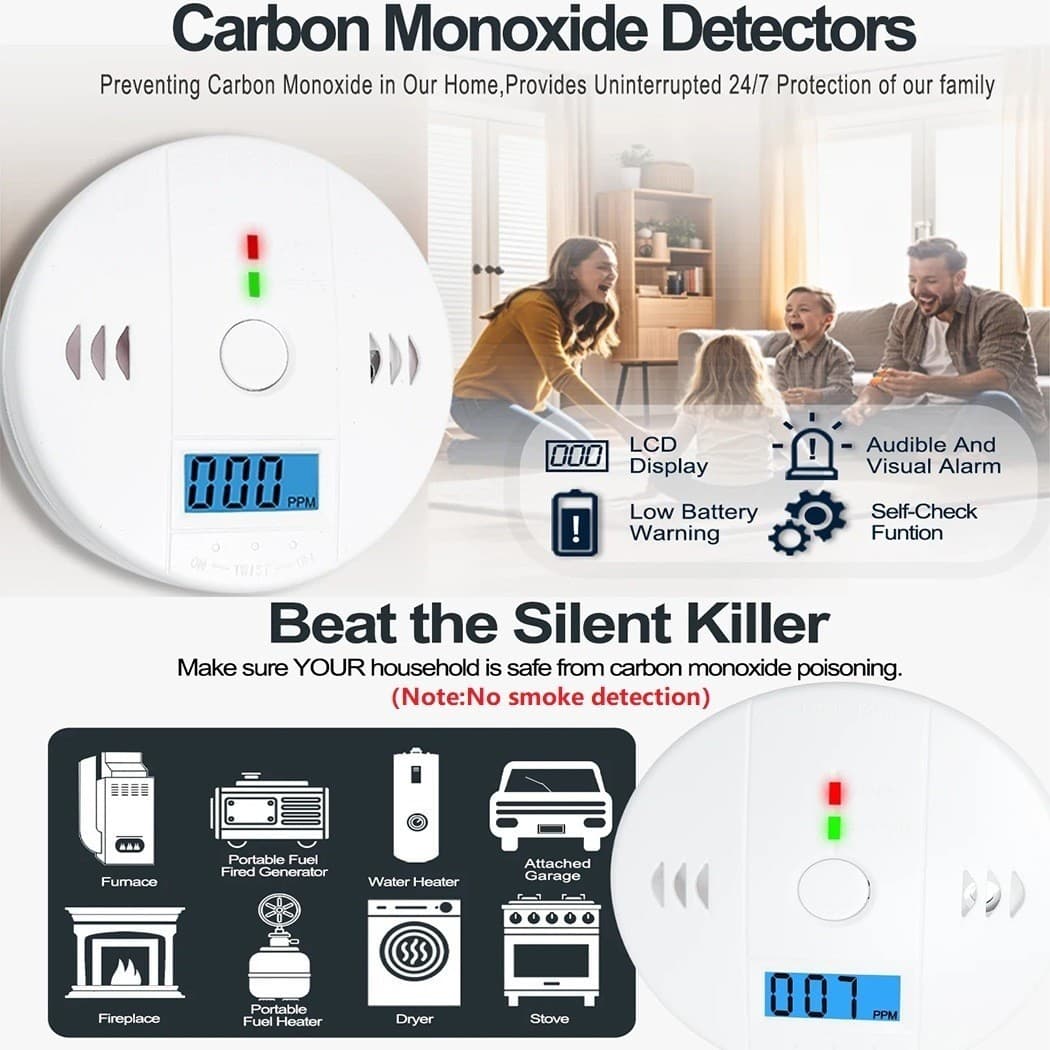 Carbon Monoxide Warning Alarm Sensor LED Digital Battery Powered Home Safety USA 3