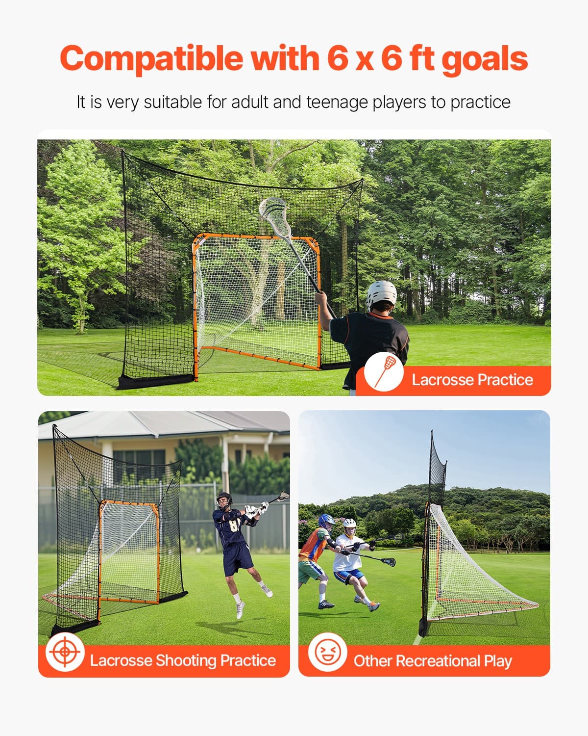 VEVOR 12x9 ft Hockey Lacrosse Goal Backstop Training Net Extended Coverage Net 6