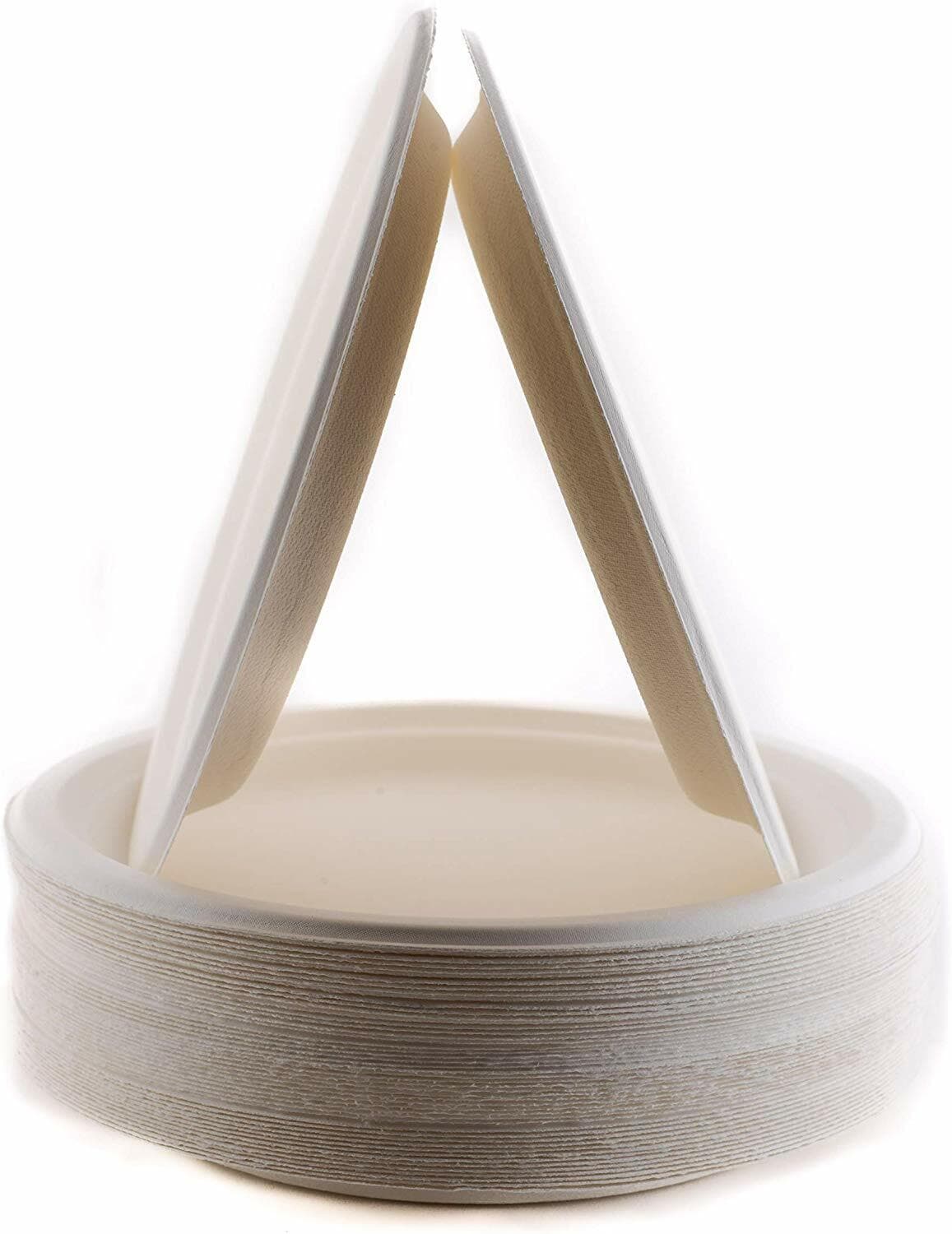 50 Pack - 100% Compostable Plates - Natural SugarCane Biodegradable 7-Inch 3