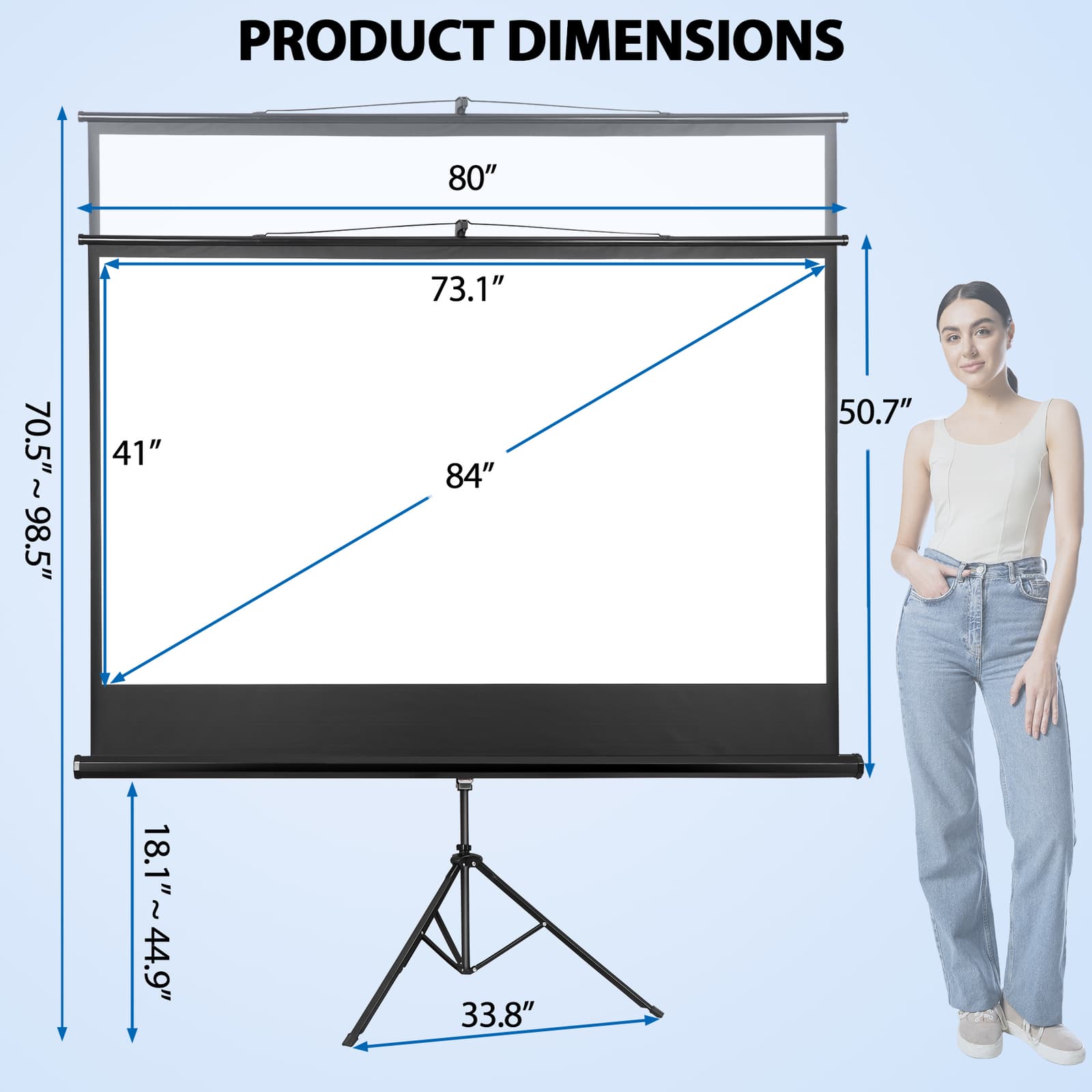 Projector Screen with Stand 84 inch for Movie or Office Presentation 16:9 HD 3