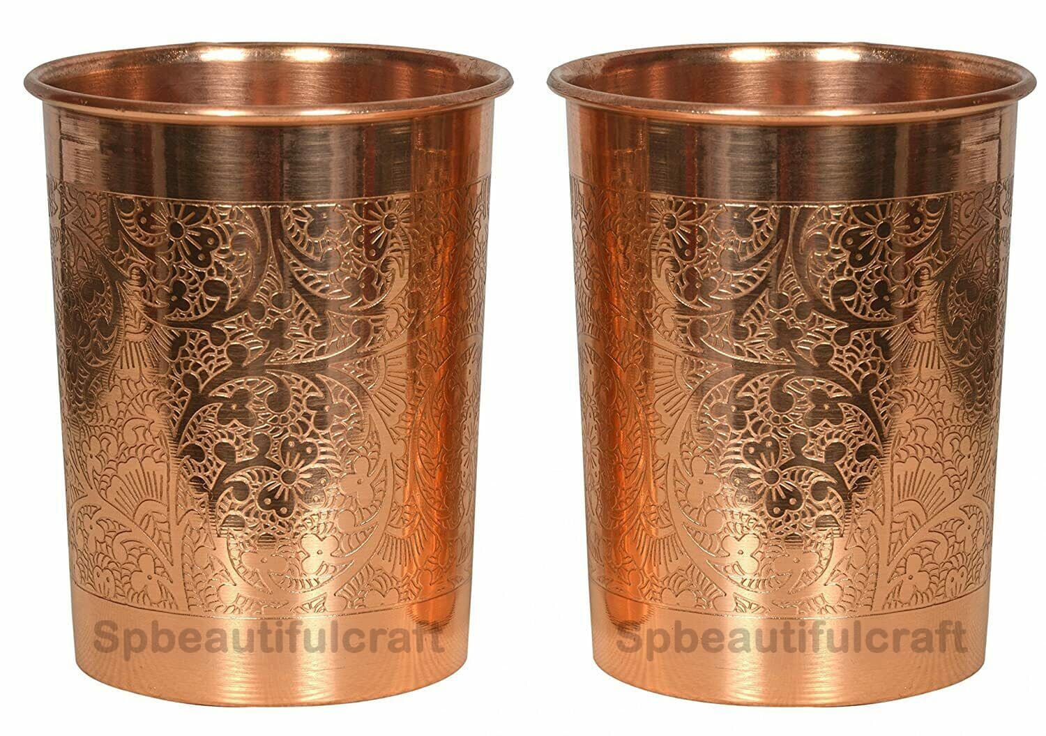 Pure Copper Water Drinking Glass Serving Tumbler Health Benefits 300ML Set Of 2