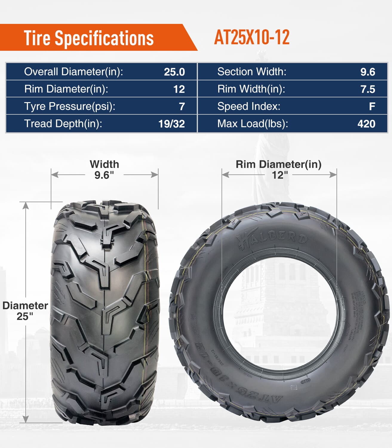 4 Packs 25X8-12 Front 25X10-12 Rear ATV Tires 6Ply All Terrain 25x8-12 25x10-12 4