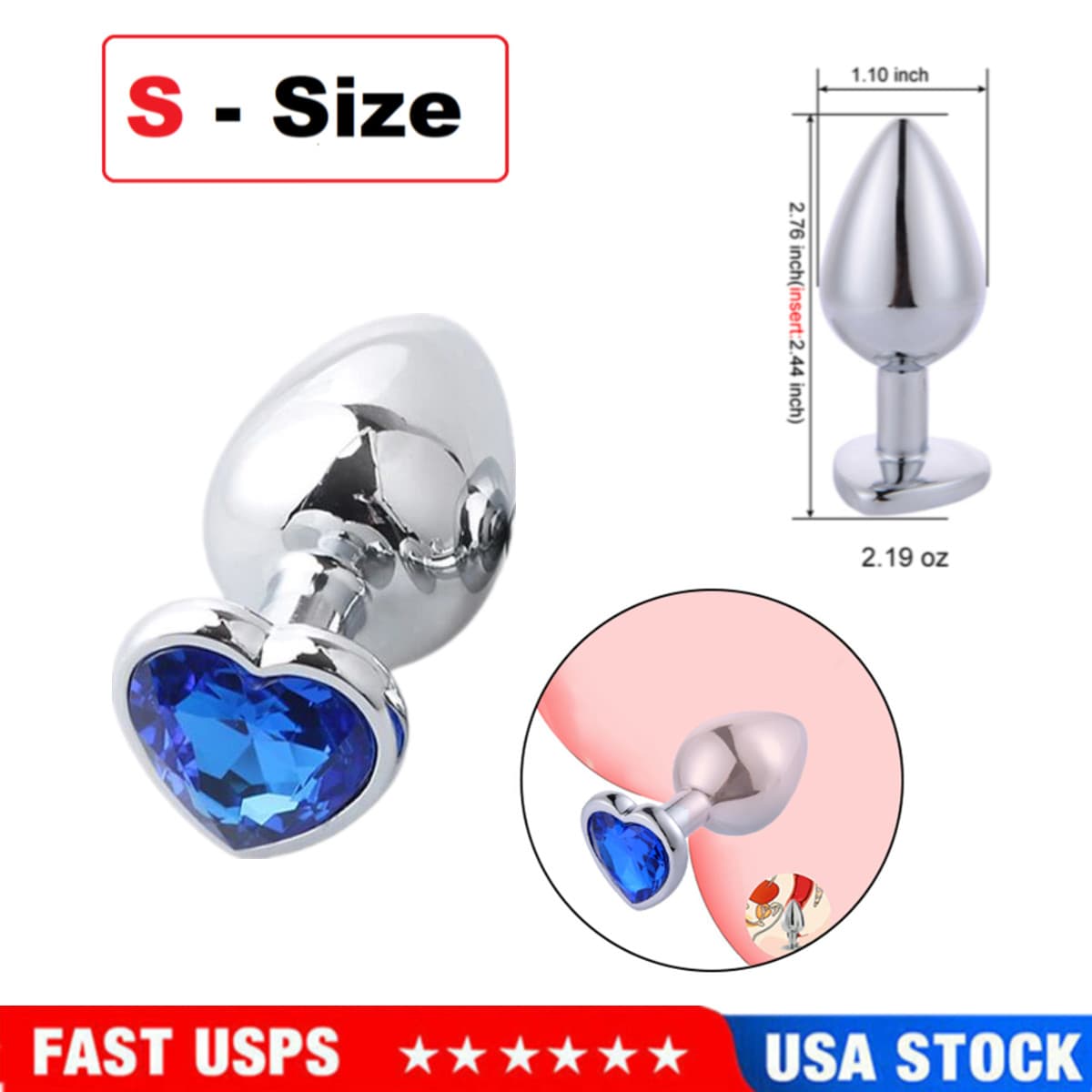 Butt Plug Anal Toy Heart Jewel Metal Dildo For Women Men Couples Small-Blue 2