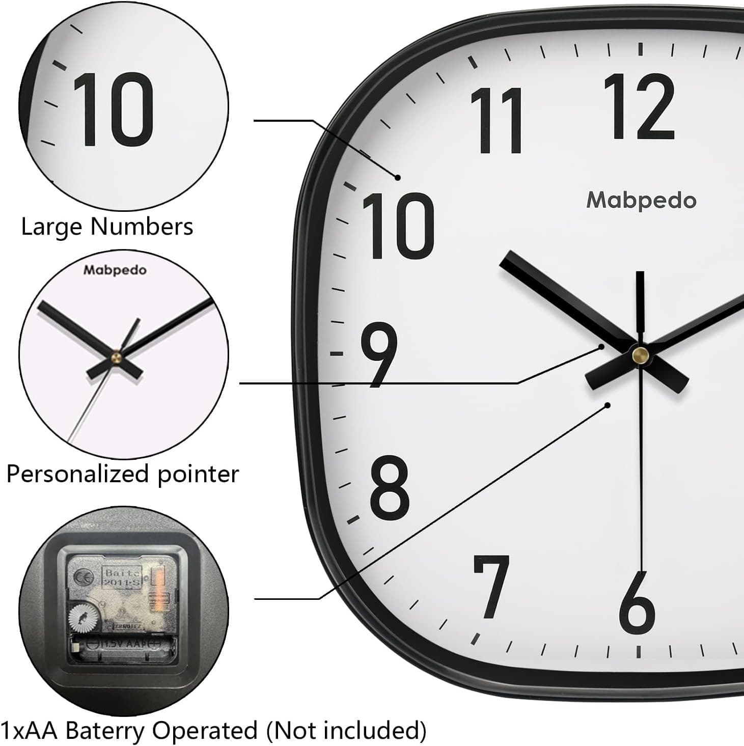 Small Wall Clock 8 Inch Silent Non Ticking Battery Operated Clock, Square Analog 6
