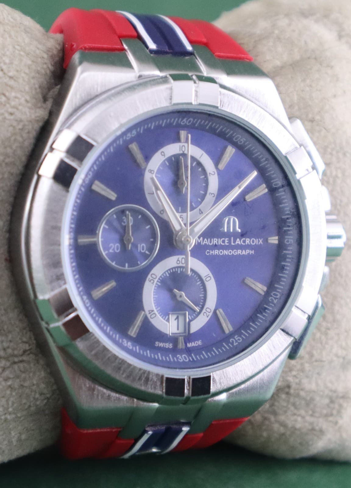 Luxury Maurice Lacroix Men Chronograph Blue Dial Date Wristwatch "Stay Punctual" 2