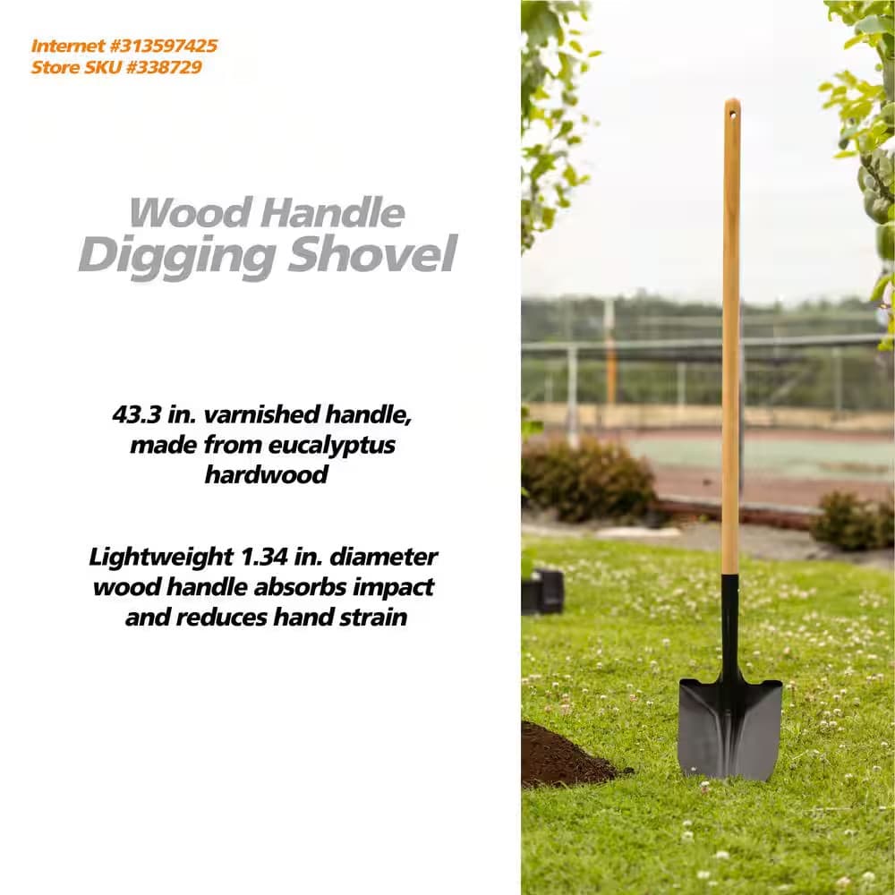 43.3 In. L Wood Handle Digging Carbon Steel Shovel 5