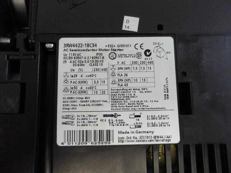 Siemens 3RW4422-1BC34 Motor Controller / SIRIUS SOFT STARTER /  30 Days Warranty 2