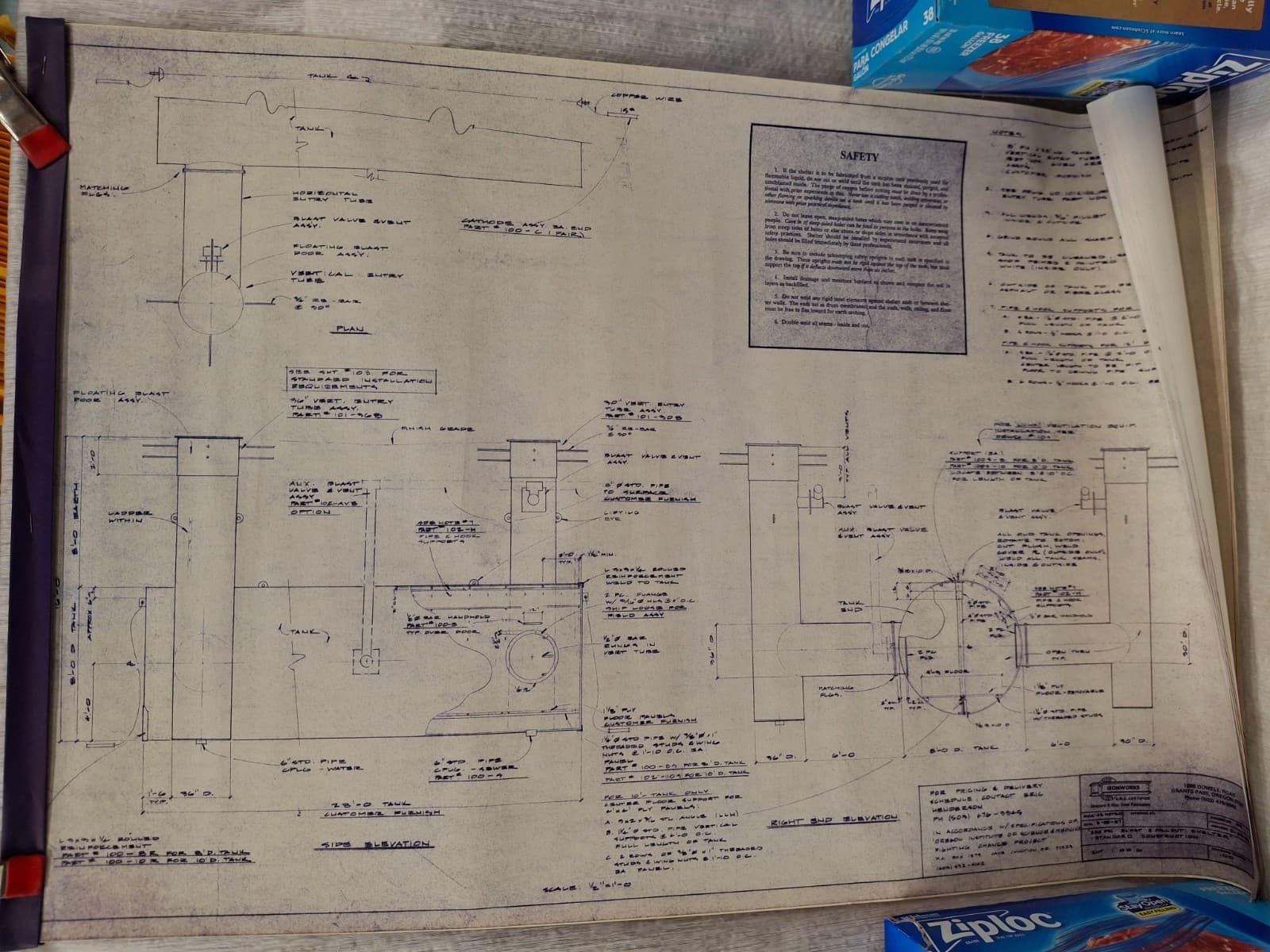 Iron Works 1987 200 PSI Blast & Fallout Shelter Standard Blueprints 6 Sheets