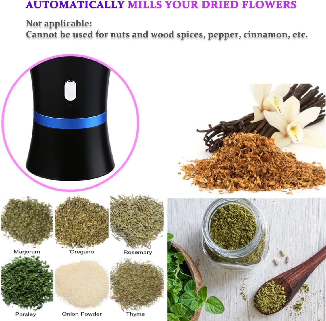 Electric Herb Grinder COMPACT for Flower Buds, USB-Rechargeable, 2pcs 1.7oz G... 3