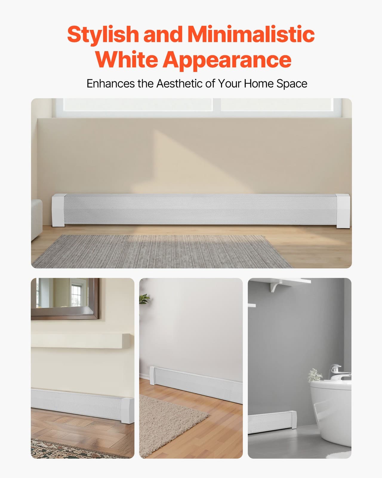 VEVOR 6 ft Baseboard Heater Covers Premium Series Standard for Bedroom White 6