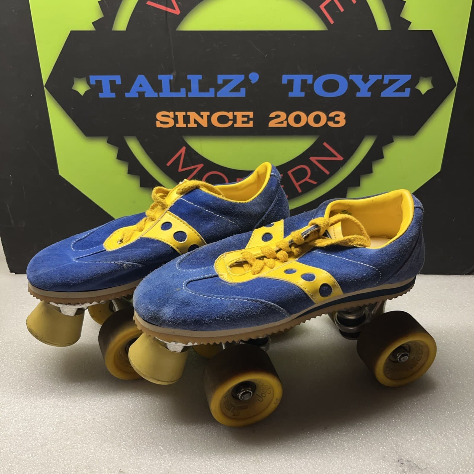 Vintage*Spot-Bilt Jogger*Roller Skates *Sure-Grip*Blue/Yellow Suede*SZ 6*Mexico