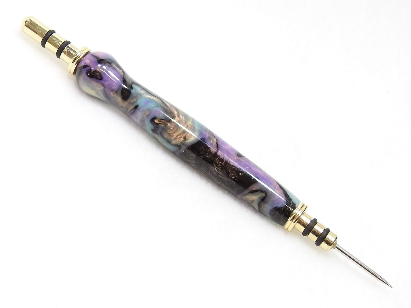 Handmade Double Seam Ripper w/ Sewing Stiletto, Aqua Pink Gold Pearl Acrylic 2