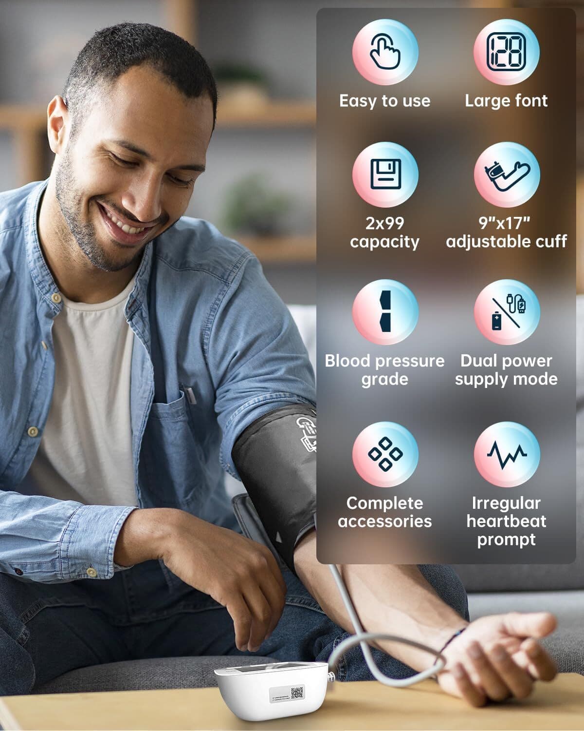 Automatic Blood Pressure Monitors Upper Arm BP Machine with Pulse Rate Backlit 2