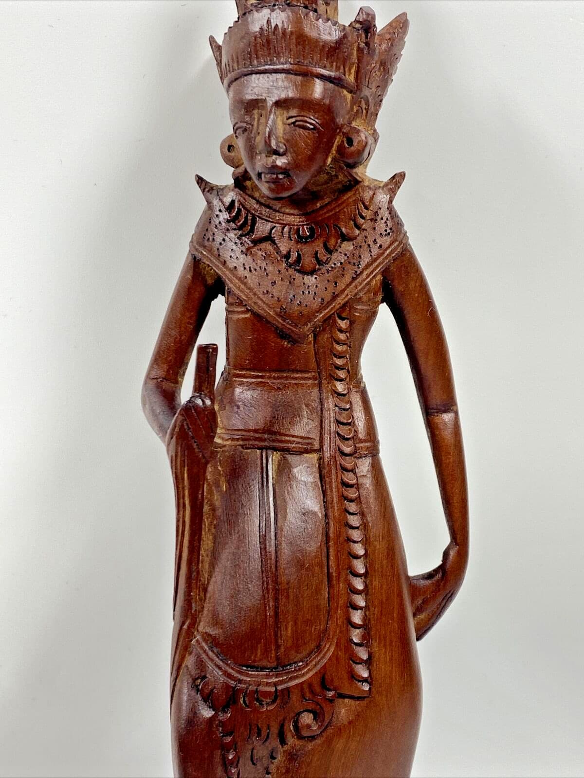 Vintage Bali Dewi Ratih Goddess of the Moon Wooden Hand Carved Figure 8.5" 3