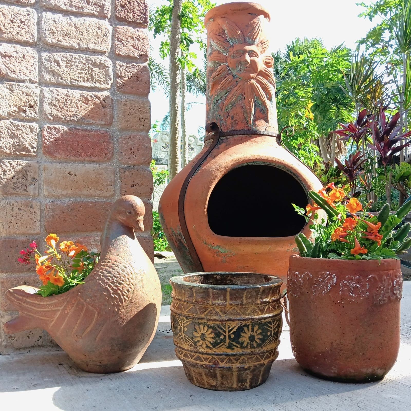 Rustic Clay Pottery Planter Mexican Flower Pot Natural Brown Ochre Black 11in 2