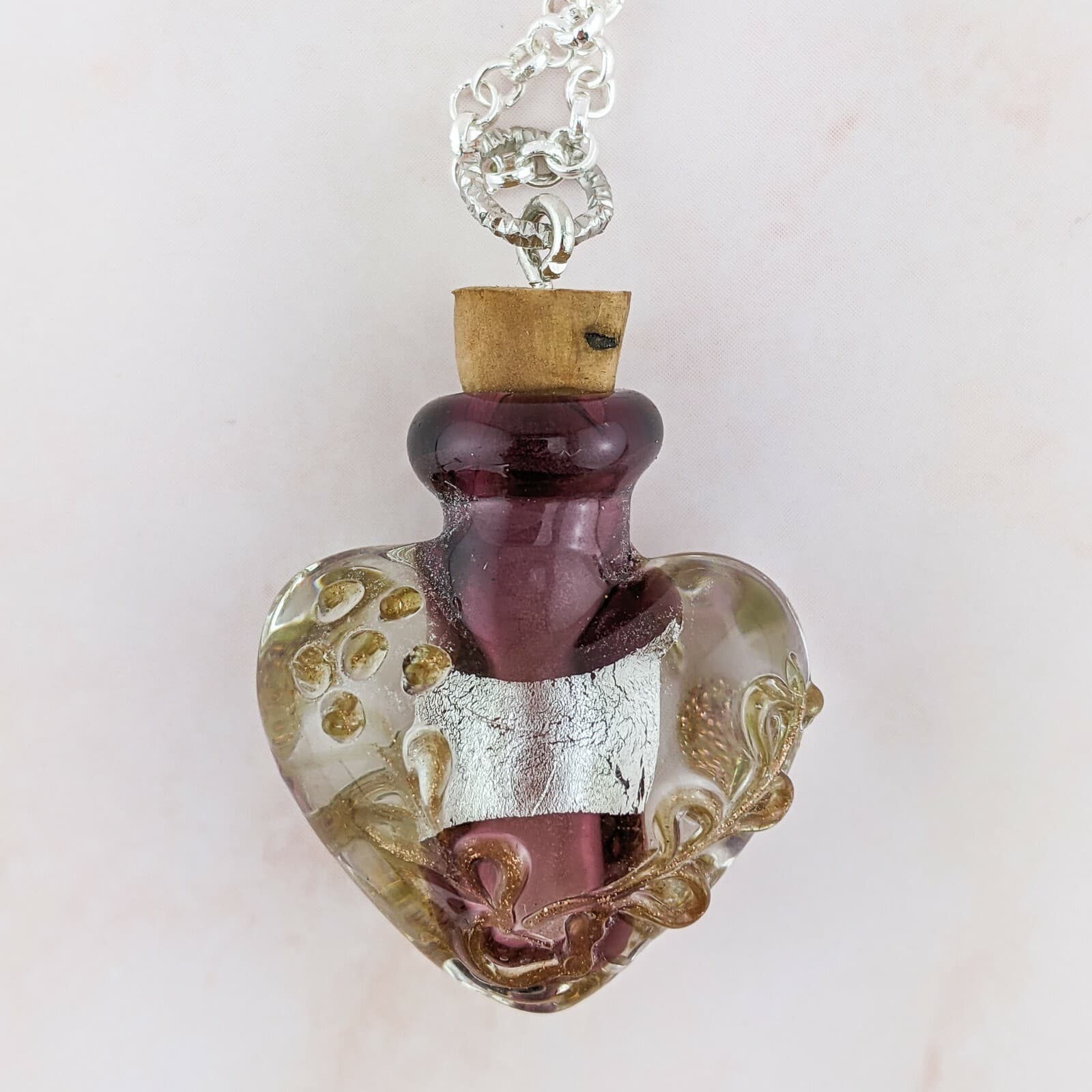 Heart Cremation Urn Necklace Silver jewelry purple Murano Glass sympathy ashes 4