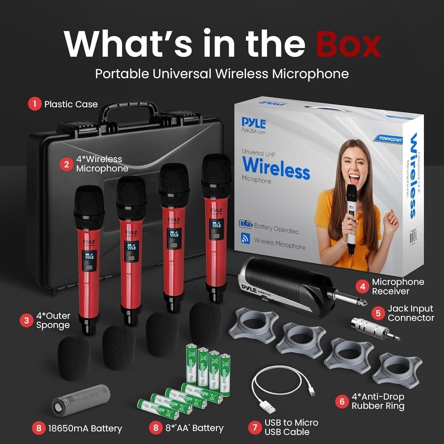 Pyle Addressable UHF 4 Channel Wireless Microphone System 5