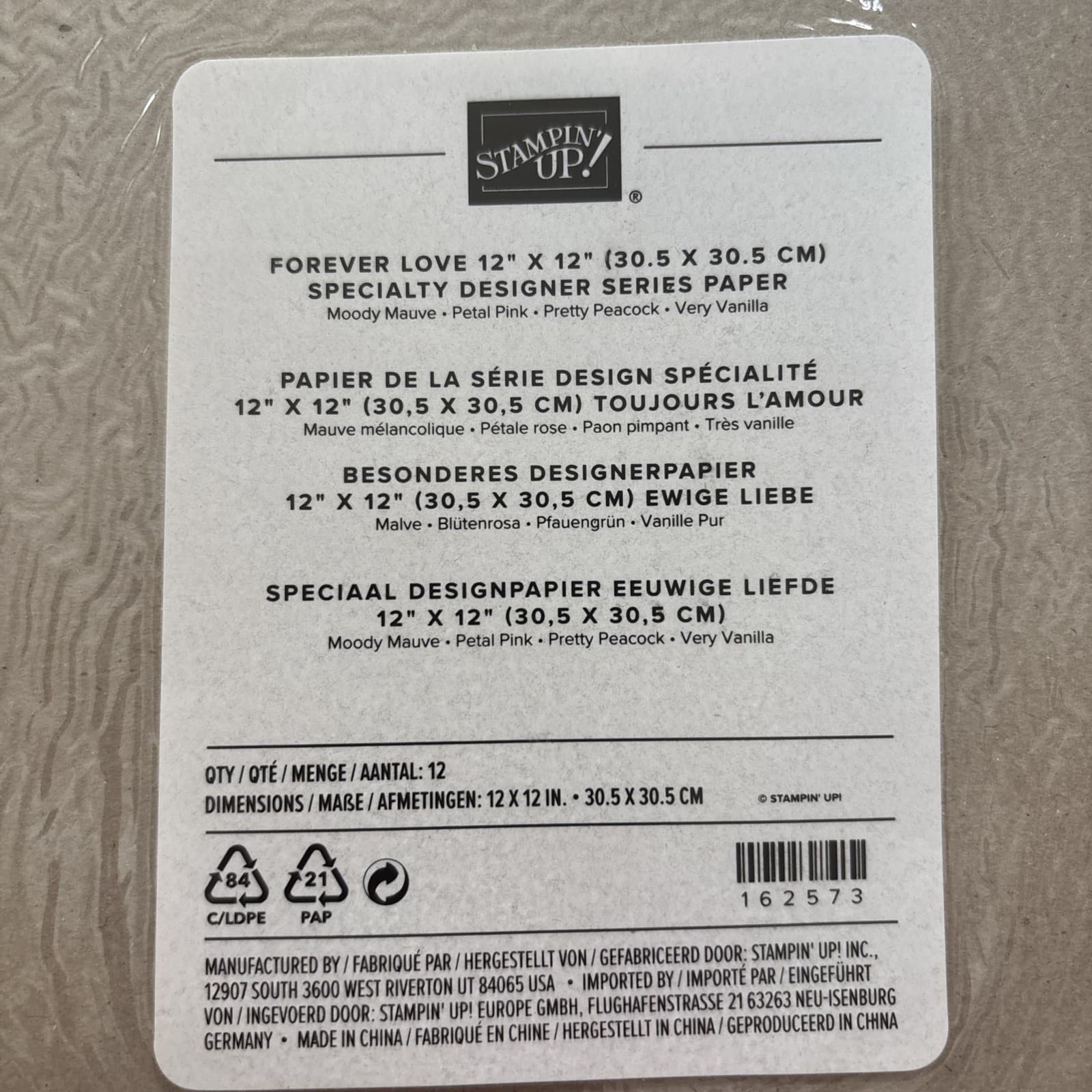 Stampin’ Up! FOREVER LOVE DESIGNER SERIES PAPER New 12 sheets 12 x 12 DSP 2