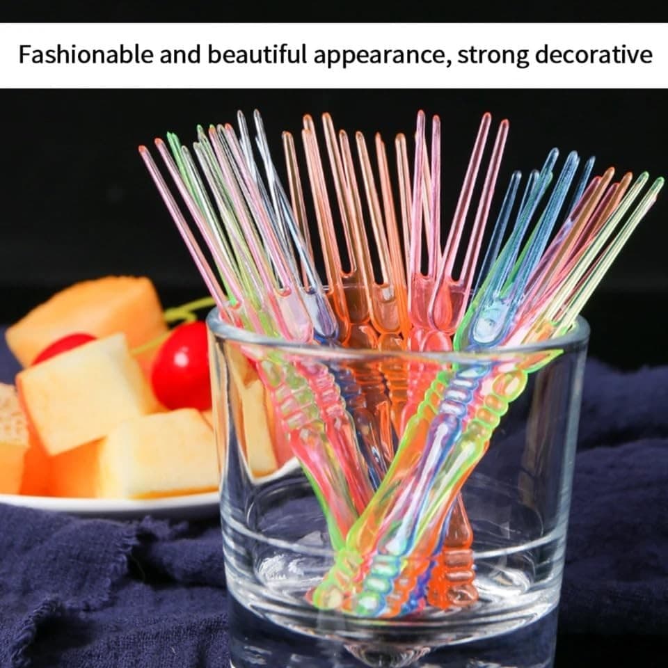 200pcs Color Plastic Fruit Forks 4&quot;, 4.0-inch Dessert  4