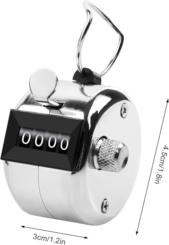 Contador manual de metal de 2 unidades, contador de cuatro dígitos con cordón. 2