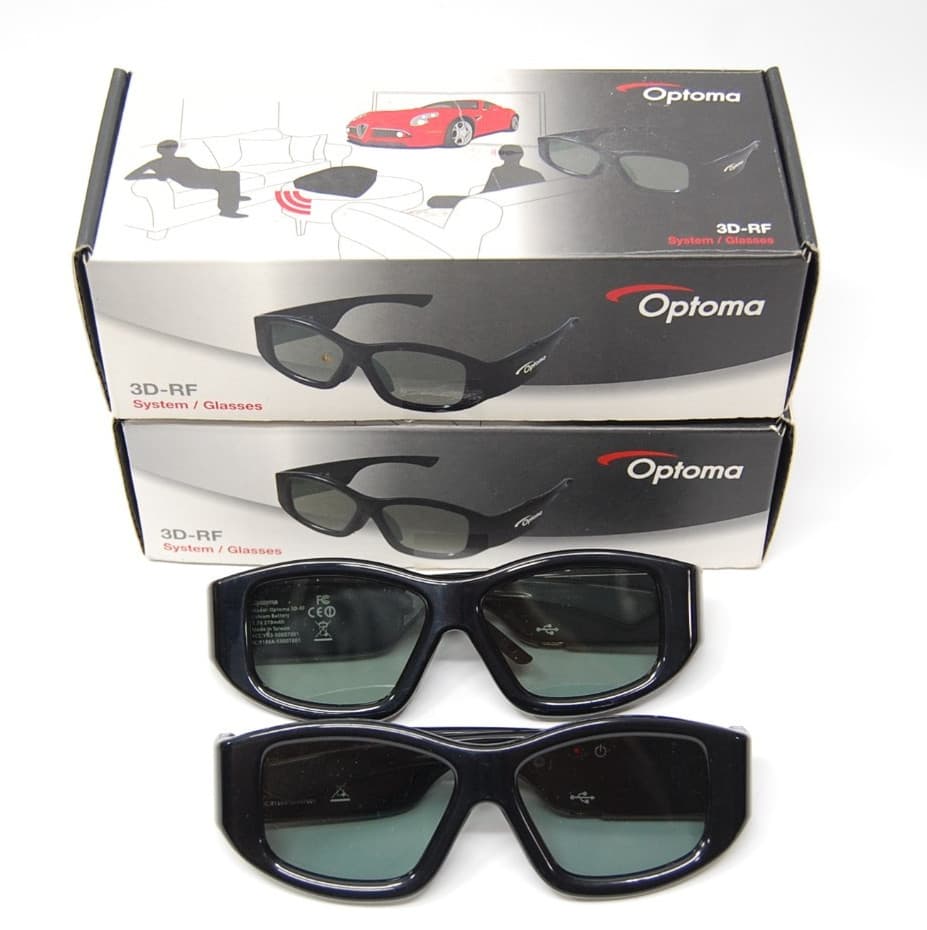 2 Optoma 3D-RF Glasses Rechargeable 1 Micro USB Cable VESA 3D Sync Tested