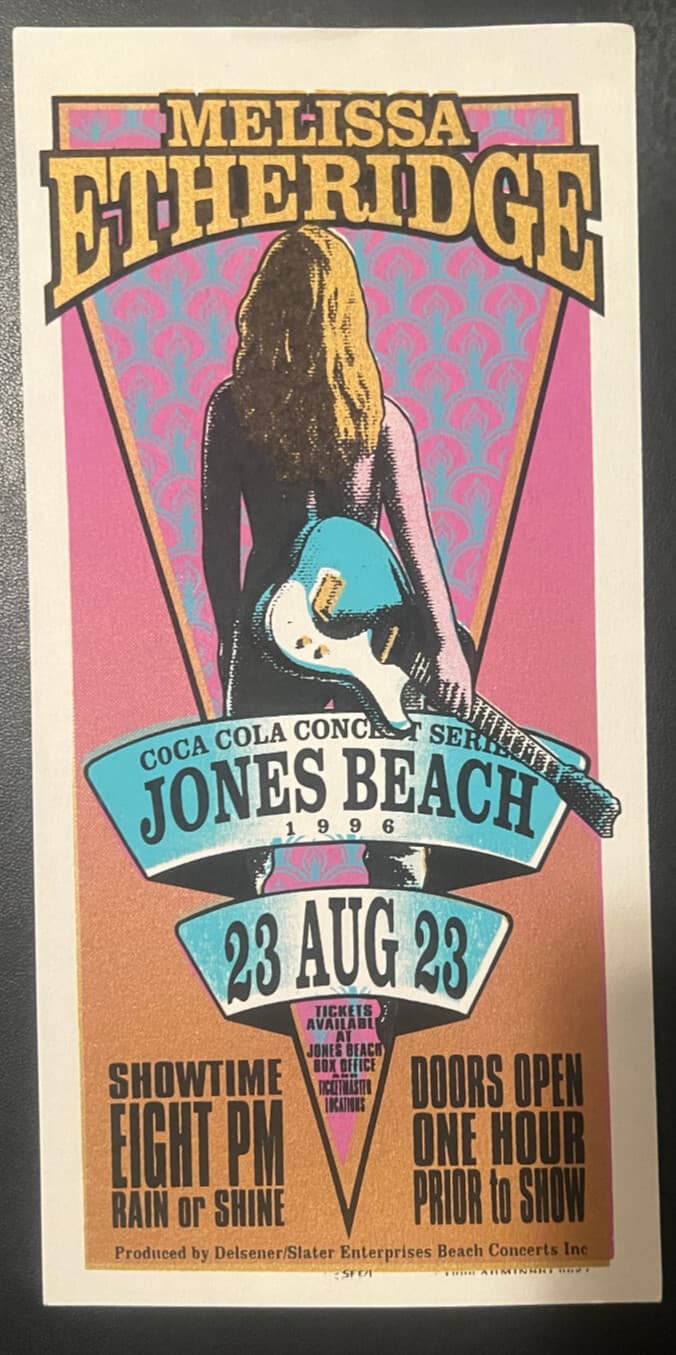 Melissa Etheridge Silkscreen Concert Handbill Aug 23 1996 Jones Beach L.I. NY