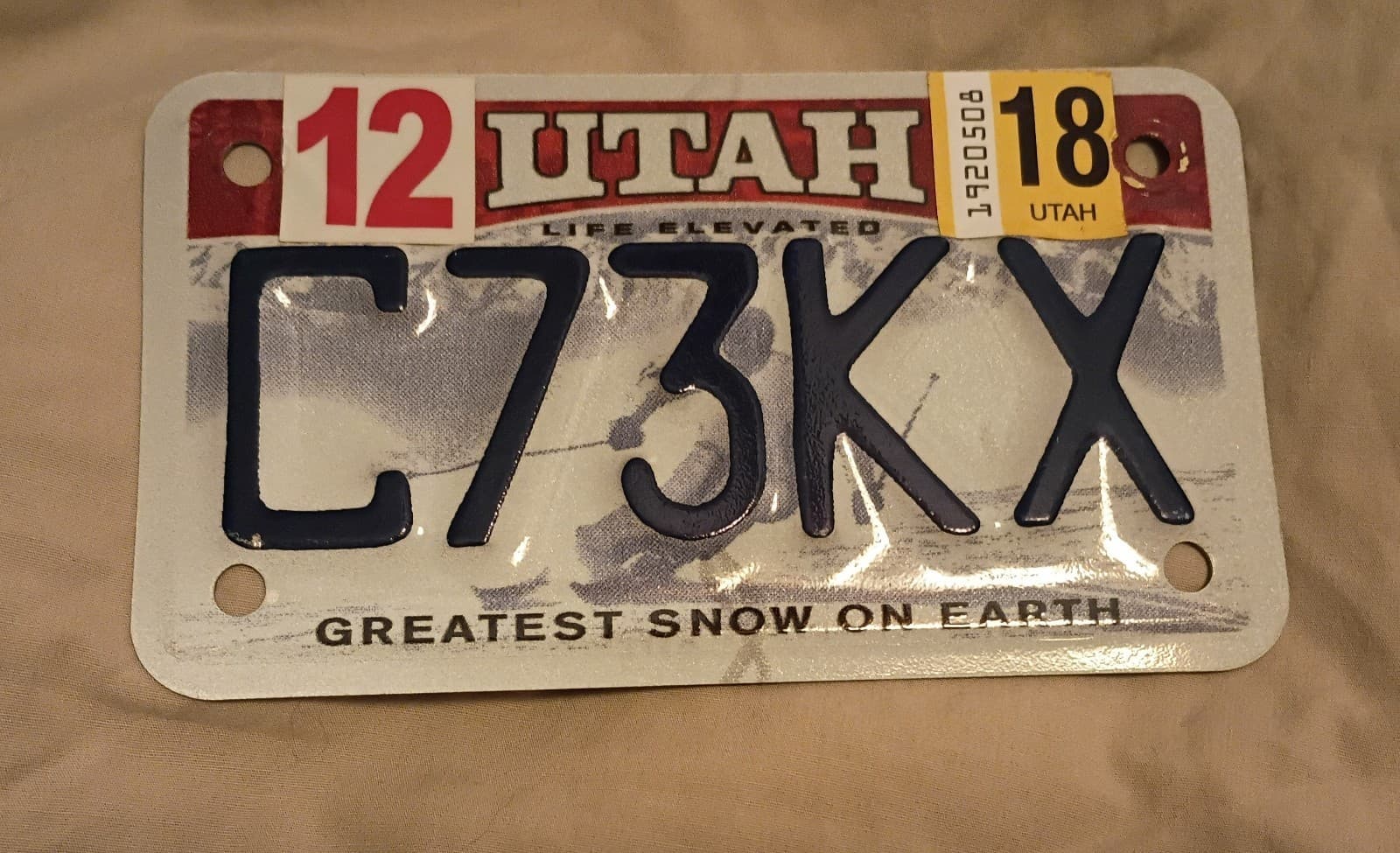 2018 Utah Motorcycle License Plate UT Snow Skier Motorcycle Tag Greatest Snow