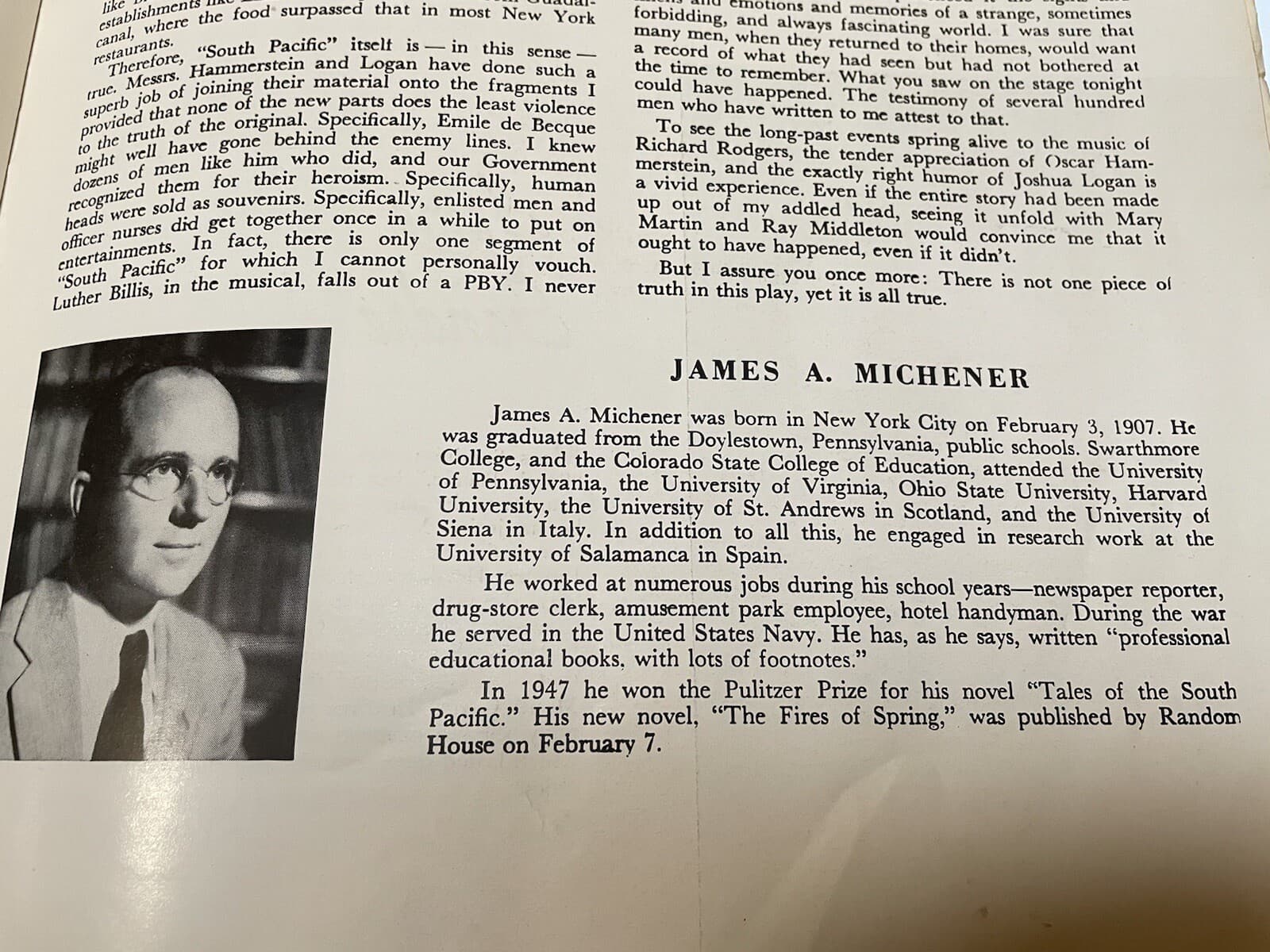 1952 South Pacific Souvenir Program Broadway NY M Wright G Britton J Michener 6