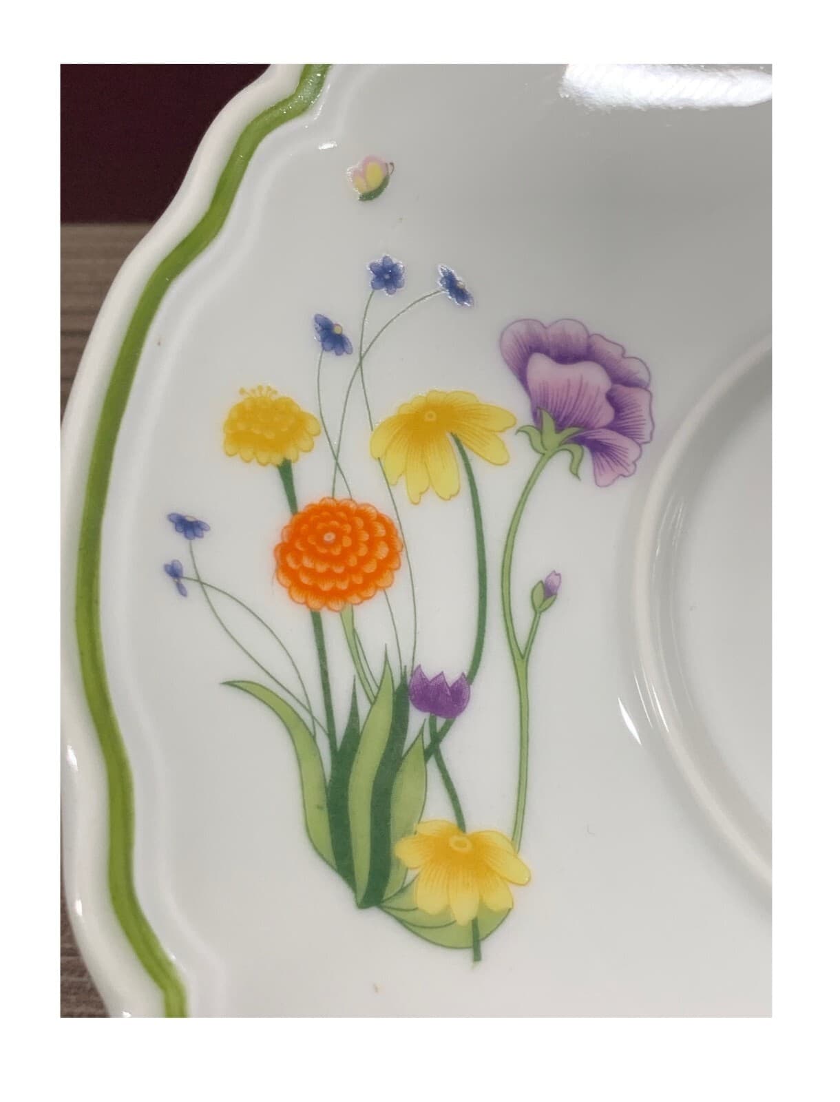 SCALLOPED EDGE GARDEN FLOWERS DEMITASSE CUP SAUCER BY DENBY LIMOGES FRANCE 3