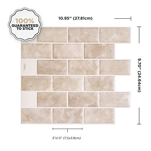  Peel and Stick Backsplash - Sheets of 10.95" x 9.70"  Pack of 10 Beige, Marble 4