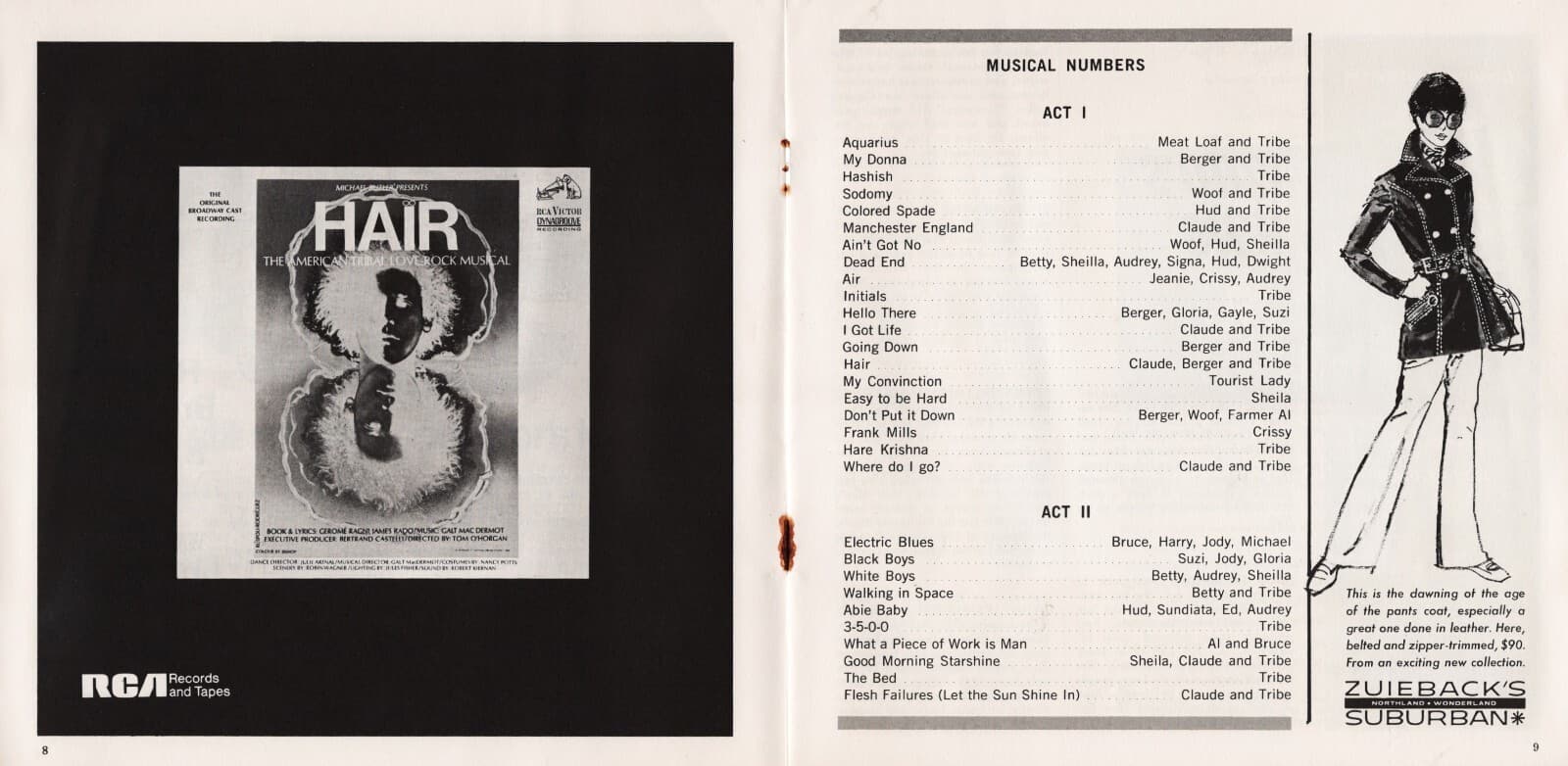 Meat Loaf "HAIR" David Patrick Kelly (Debut) Ragni and Rado 1970 Detroit Program 4