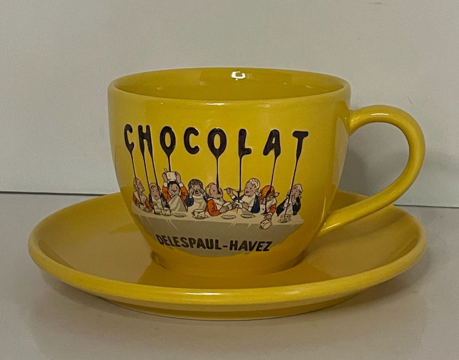 French Delespaul-Havez Jars CHOCOLAT Jumbo Cup and Saucer Set Yellow 2