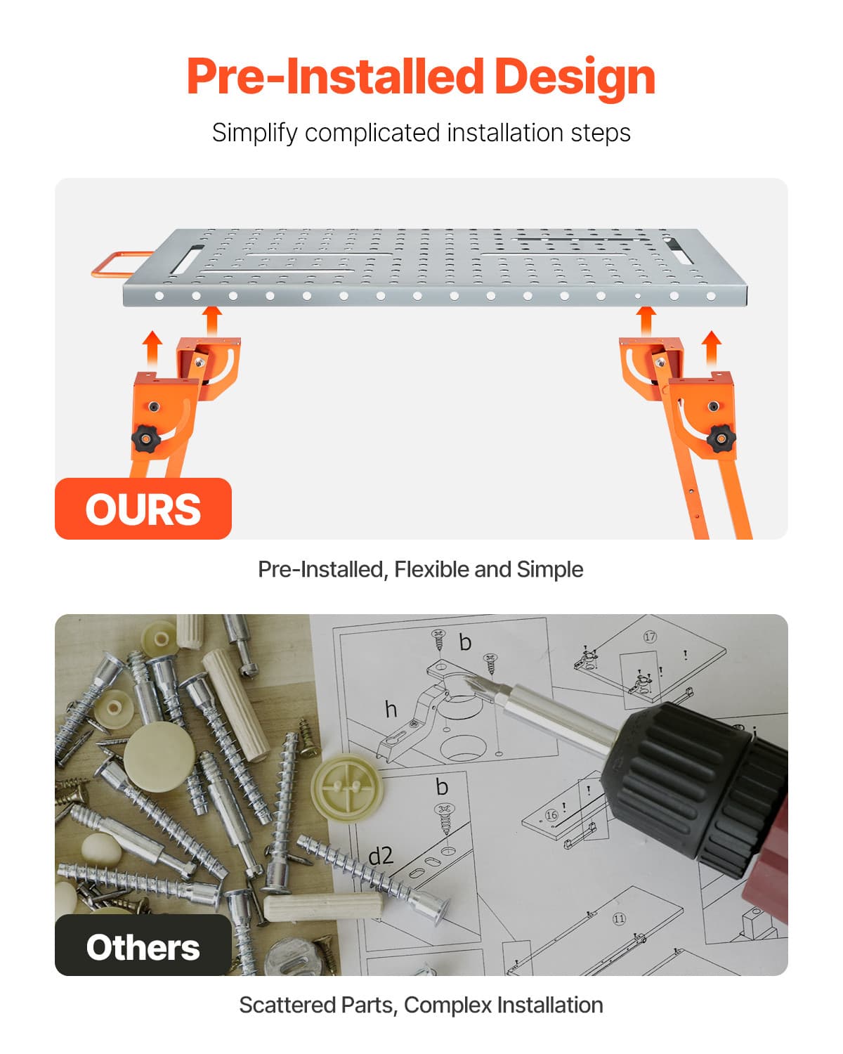 Welding Table 44" x 21" 500LBS Folding Workbench with 4-Level Adjustable Height 5