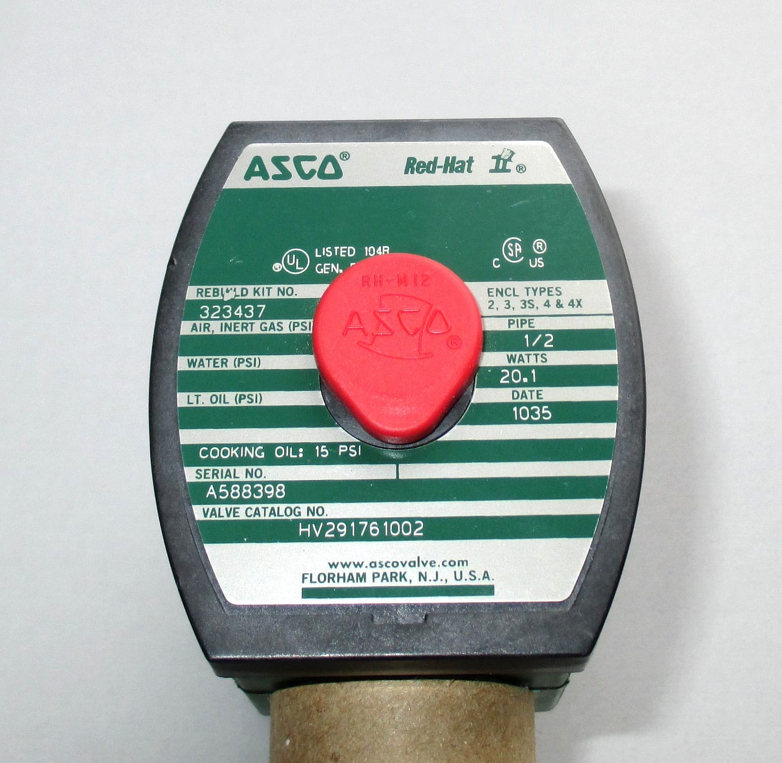 Henny Penny 74582 Solenoid Valve 1/2" NPT, 240V 18" Wire Leads, Asco HV291761002 2