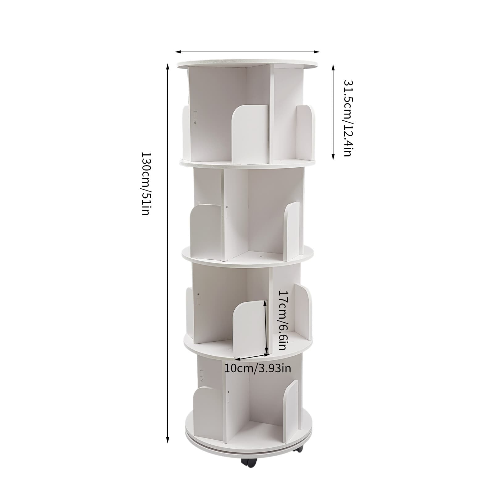 4 Tier White 360° Revolving Bookcase Round Display Book Shelf Rotating Bookshelf 4
